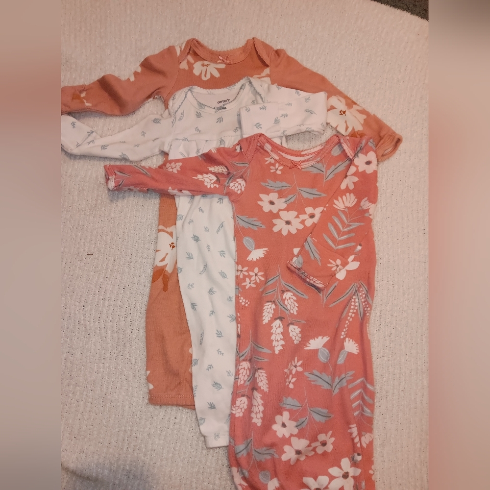 3 Carter's newborn baby girl sleepers